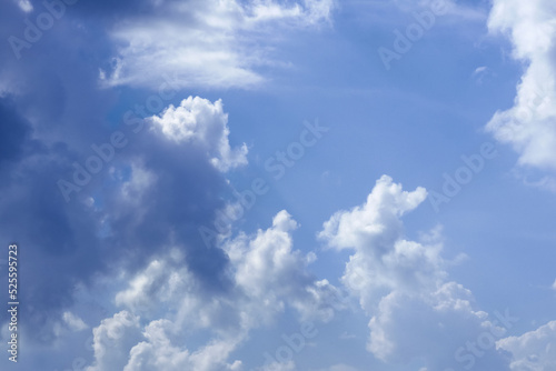 Blue sky with white and dark shadow clouds