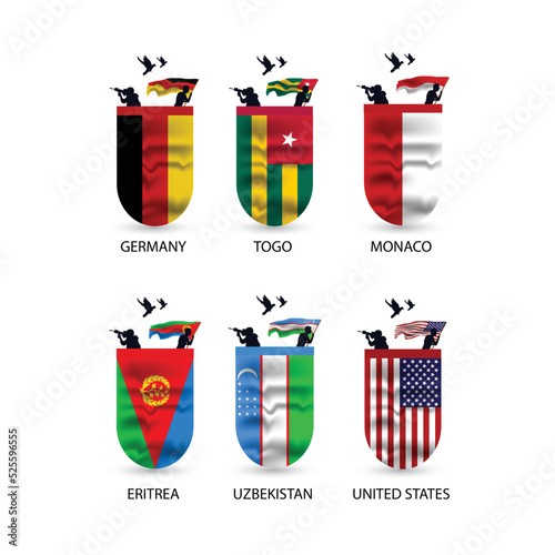 Flags collection of Germany, Togo, Monaco, Eritrea, Uzbekistan, United States