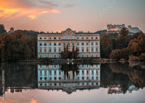 Photography Schloss Leopoldskron in Salzburg Austria. Mirror in the water.