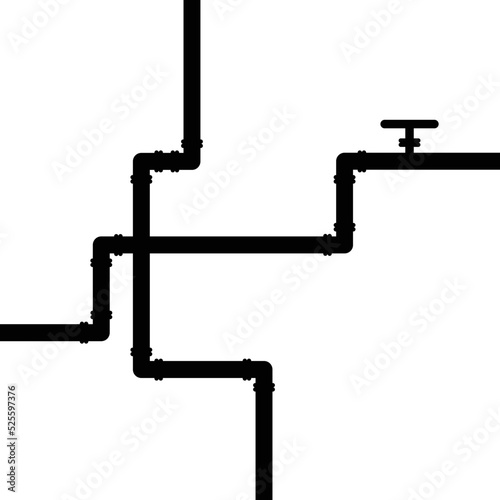 Steel industry water pipe valve designs connect steel vector pipes silhouettes. Elements of pipeline sections. Pipeline for oil, gas, oil or water. Pressure control valve for refined products or water