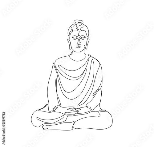 Vector isolated buddhist in the lotus pose colorless black and white one single line easy drawing
