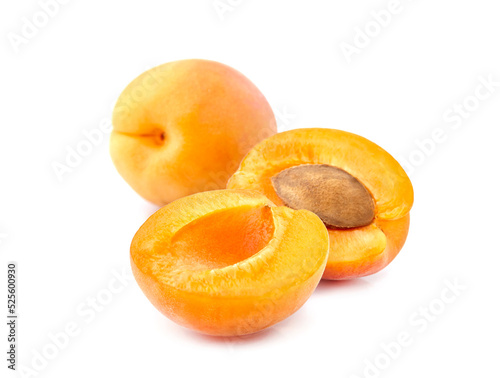 Sweet apricots isolated on white background cutout. Ripe fruit closeup.