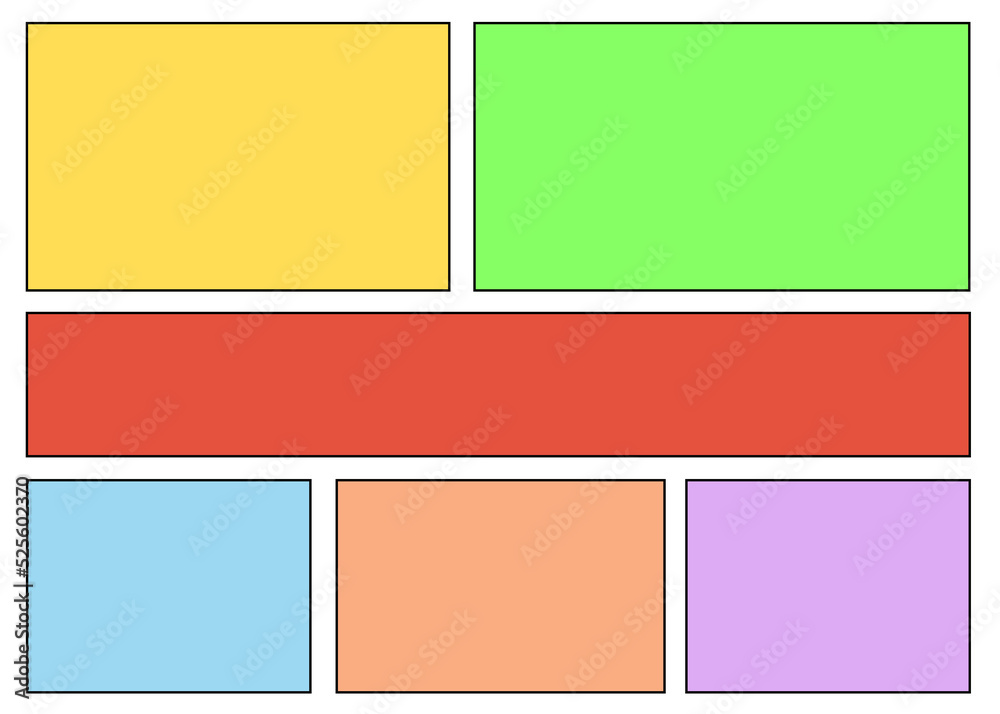 Fototapeta premium A comic book panel made of many regular boxes, each filled with a different color. Simple style. Isolated. 