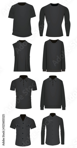 T shirt, polo t shirt, shirt, sweatshirt and hoodie set. vector illustration