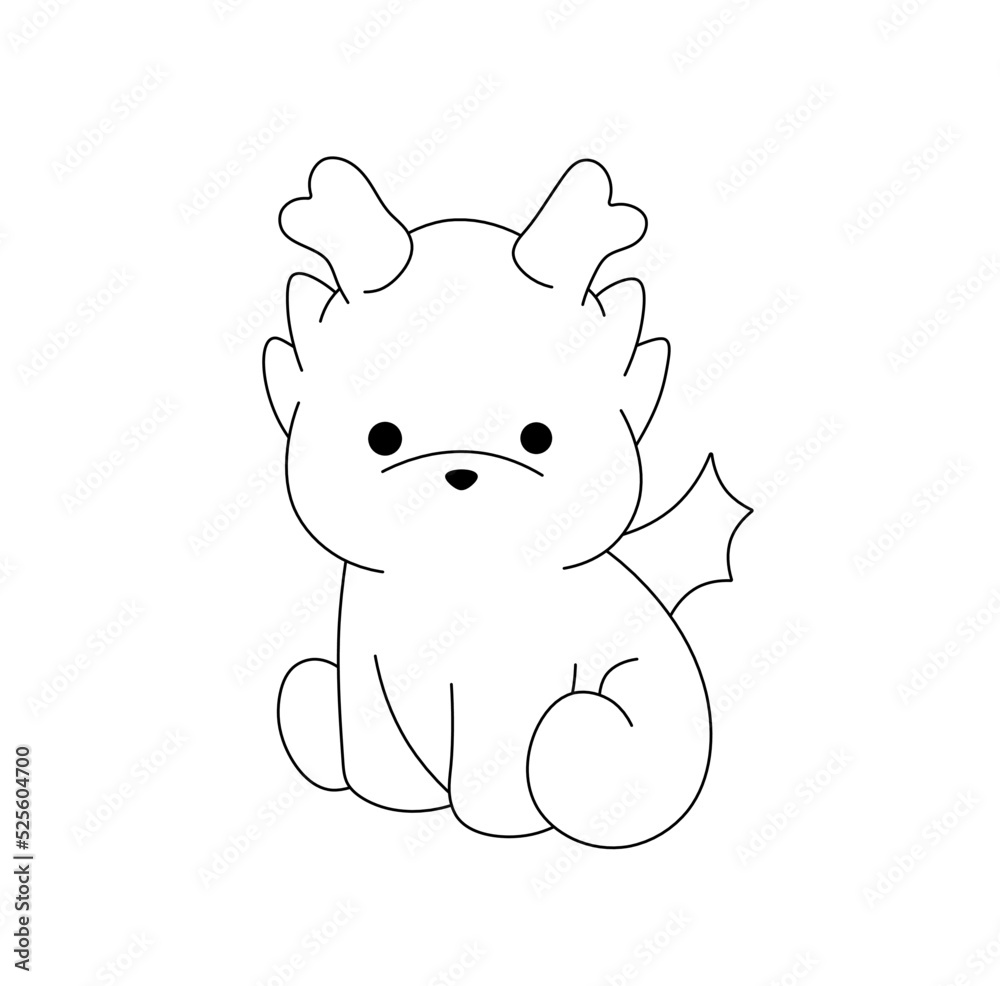 Vector isolated cute cartoon sitting baby dragon with horns and wings  colorless black and white contour line easy drawing Stock Vector | Adobe  Stock