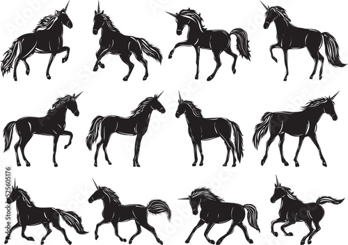 silhouette unicorns set isolated  vector