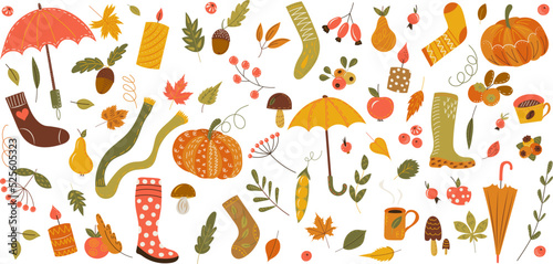 autumn doodle collection in flat style, vector