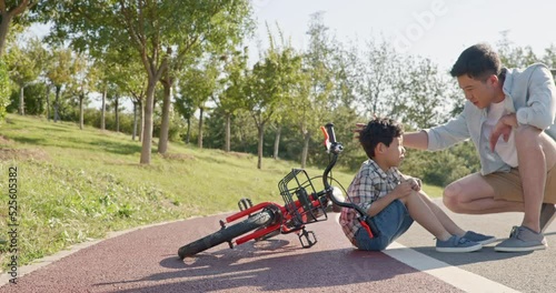 Little boy falling off his bike,4K