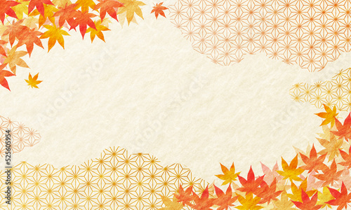 秋・紅葉・背景・雲・お歳暮・和紙・Japanese style・和柄・麻の葉・伝統・模様