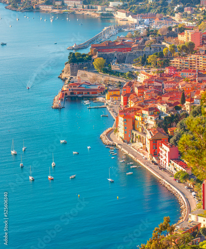 Aerial view of the Marina Saint Jean Cap Ferrat - A harbor on the Mediterranean Sea between Nice and Monaco - France