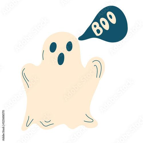 The ghost of Halloween. The ghost screams boo for your holiday decoration. Happy Halloween Vector cartoon illustration isolated on white background