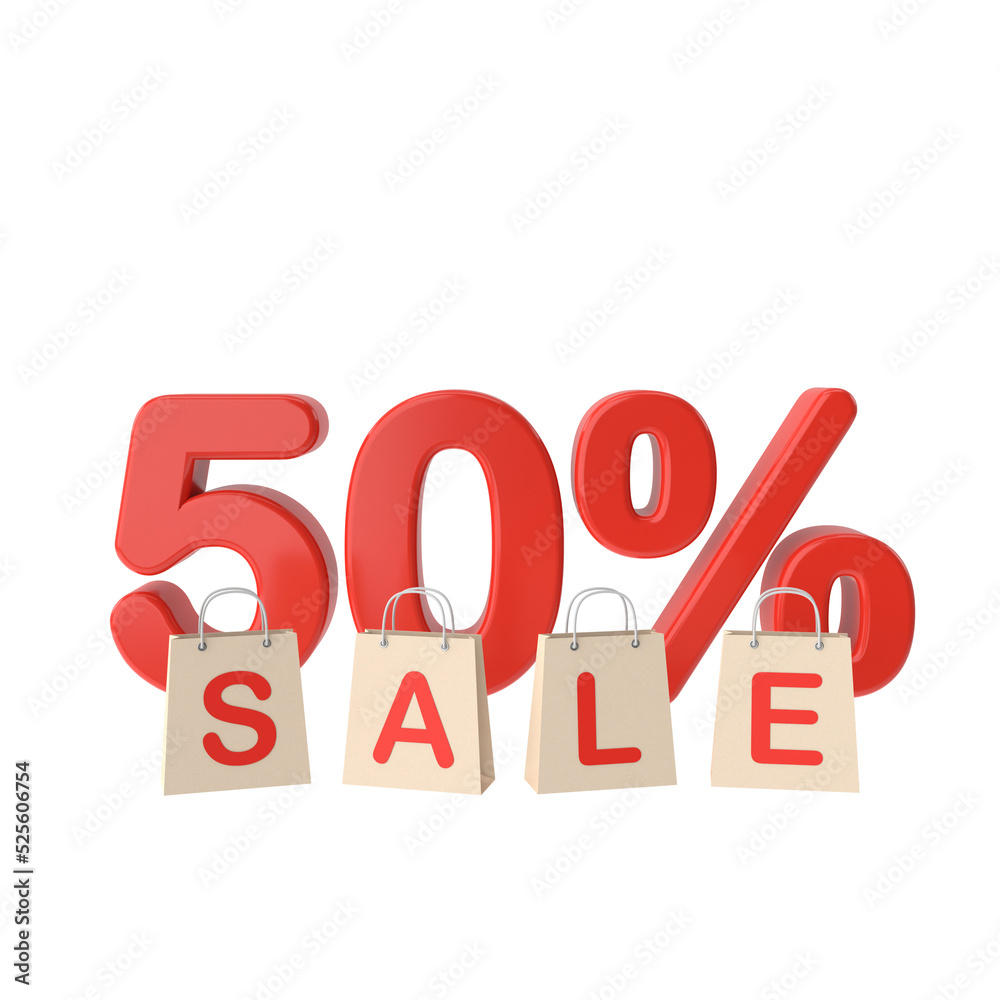 3D fifty percent sale. 50% sale. Promotion banner decoration. 3D fifty percent sale. 50% sale. Promotion banner decoration.