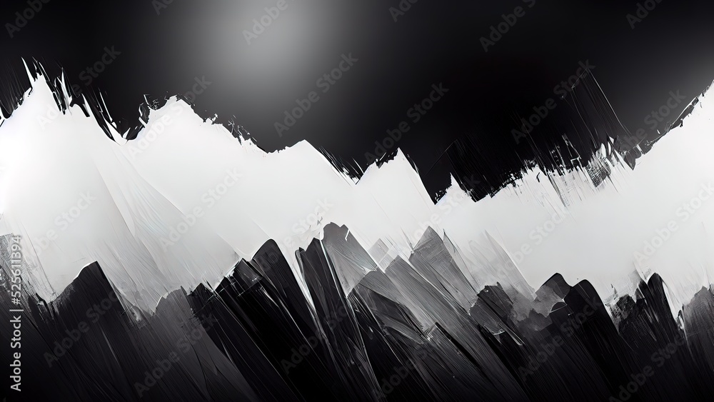 Black and white paint brush wallpaper. Abstract paint, brush strokes  backdrop. 4K background. Digital painting. Stock Illustration