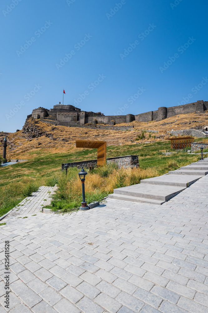 Kars Castle and monument for tourists in the center of Kars, Turkey.
