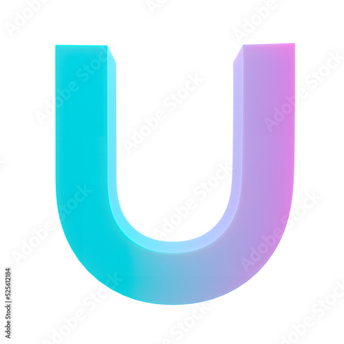 Gradient blue and lilac magnet in horseshoe shape isolated on white background. 3D rendering.