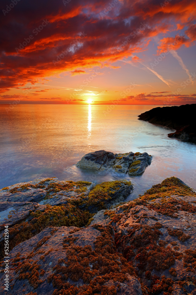 Beautiful Sunrise View looking over the Liverpool Bay from Point Lynas, Anglesey, North Wales. UK.