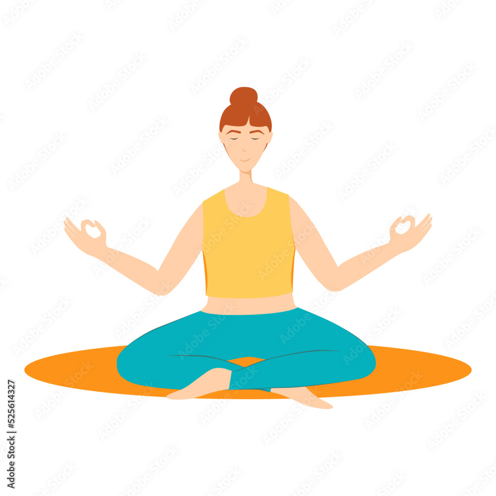 Young woman in yoga pose vector flat illustration
