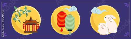 Chinese Mid-autumn moon festival elements set