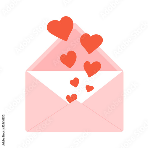 Open envelope with hearts. Lovely message, romantic declaration vector illustration