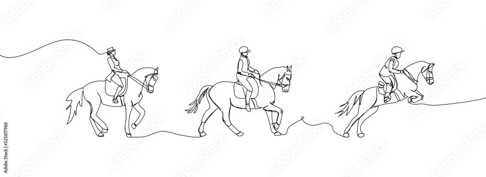 Equestrian sport, horse racing set one line art. Continuous line drawing horseback riding, rider, saddle, horse, polo, galloping, trotting, sport, competition. Equestrian sport, horse racing set one line art. Continuous line drawing horseback riding, rider, saddle, horse, polo, galloping, trotting, sport, competition.