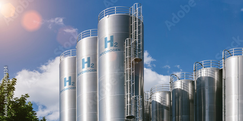 Hydrogen renewable energy production - hydrogen gas for clean electricity solar and windturbine facility