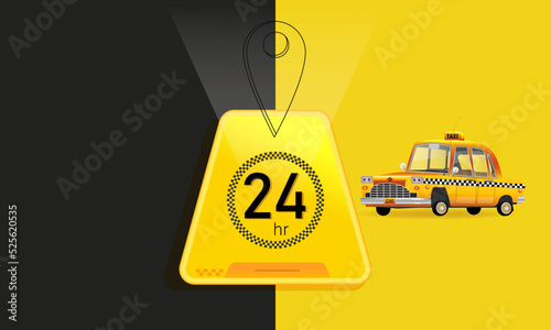 mobile app taxi online service on mobile application with yellow taxicab and location on map