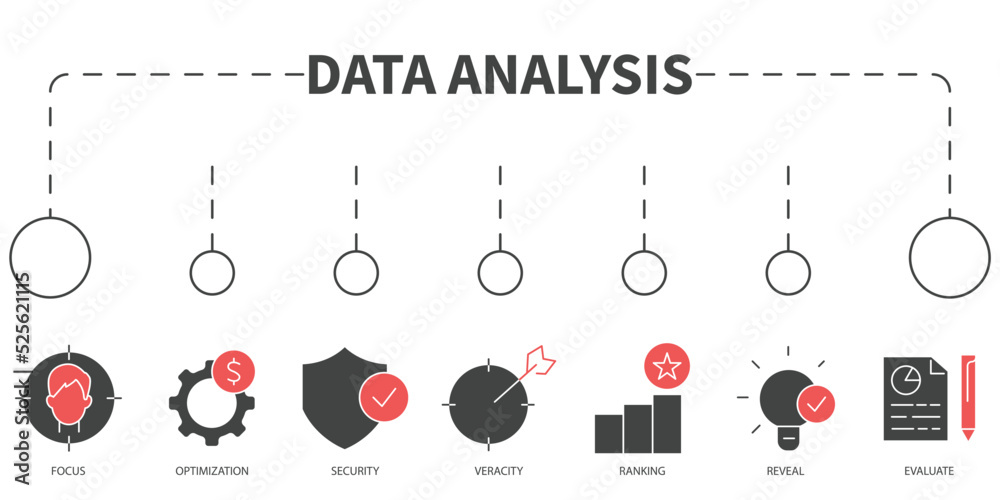 Data analysis Vector Illustration concept. Banner with icons and ...
