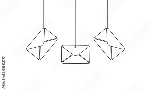 Continuous line drawing of envelope, email message, business growth icon, object one line, single line art, vector illustration