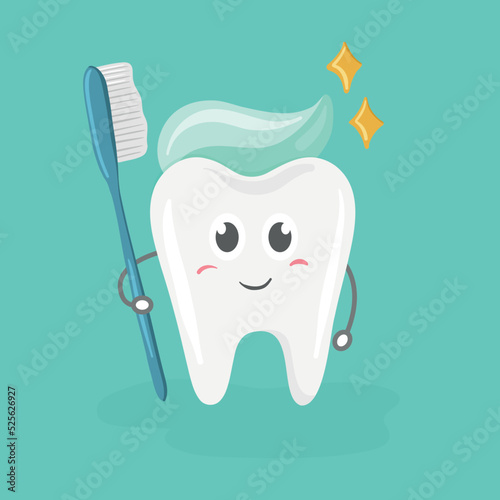 A tooth holds a toothbrush and clean teeth.