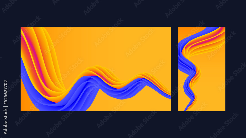 Obraz premium Abstract background set. Yellow background, yellow and blue waving artistic line. Banner template