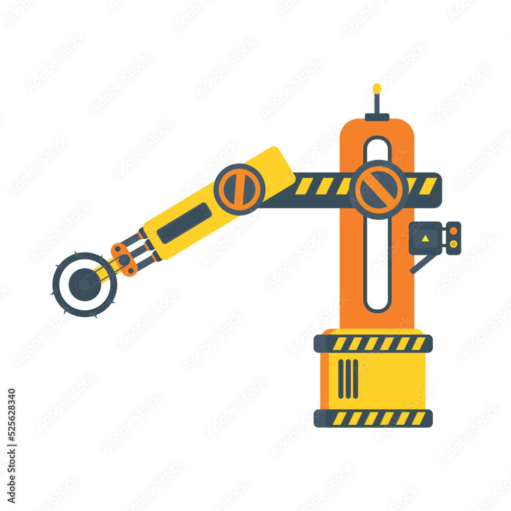 Fototapeta premium Robotic arm and conveyor machines for industrial production. Detailed illustrations of automated production systems.