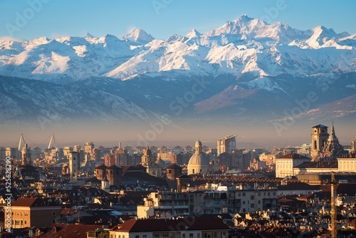 Turin  Torino  amazing cityscape with the city skyline and the Alps