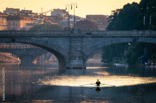 Turin (Torino) beautiful view on river Po at sunset