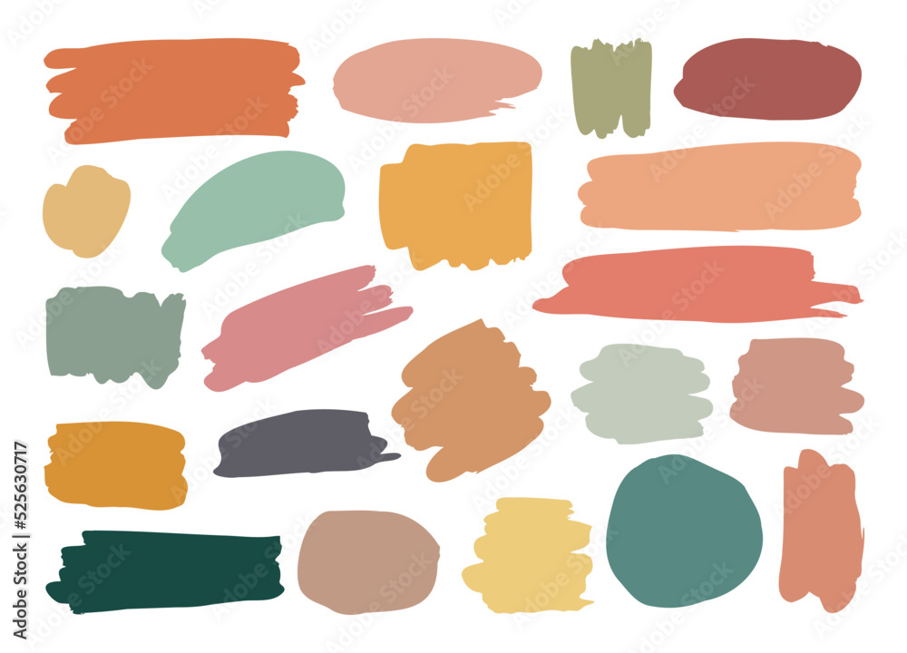 Collection of colorful brush strokes. Hand drawn vector illustration. Isolated objects on white background. - obrazy, fototapety, plakaty 