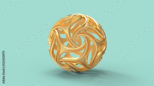 3D rendering of typical complex rapid prototyping computer generated model. Round shaped sphere ball isolated in empty space studio.