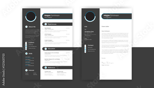 Professional and Clean CV Resume Template Design and Letterhead  Cover Letter for Ui Ux Designer. Cv Layout with Photo Placeholder. Vector Minimalist Style