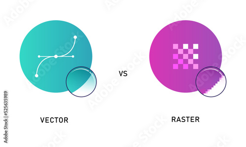Creative illustration image of the difference between Vector and Raster. Great for your infographic designs. Illustration isolated on a white background.