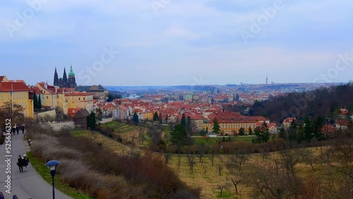Large Strahov Garden and towers of St Vitus Cathedral, Prague, Czech Republic,  photo