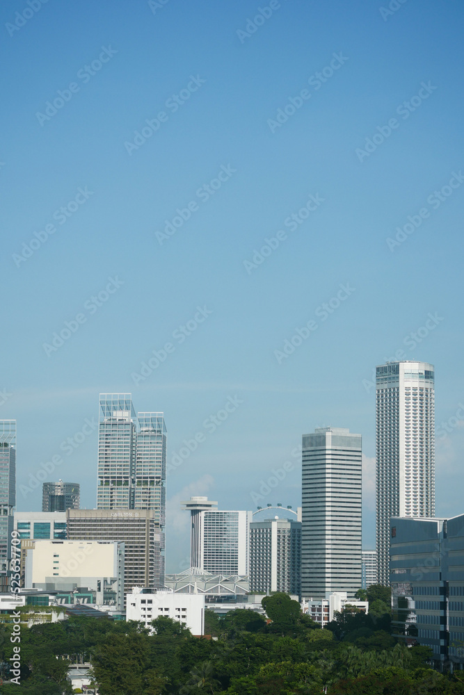 low angle view of singapore city buildings.