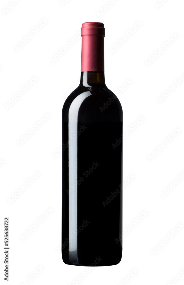 red wine bottle without label, isolated on white background without shadows
