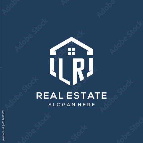 Letter LR logo for real estate with hexagon style