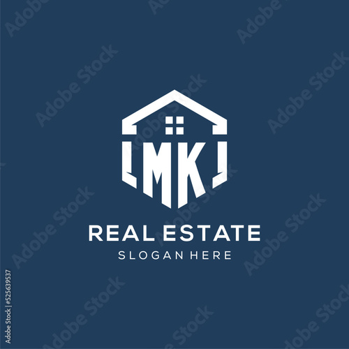 Letter MK logo for real estate with hexagon style