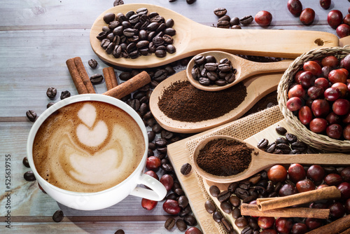 coffee beans on wood table photo