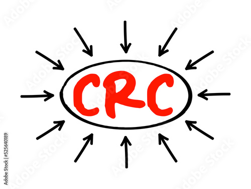 CRC - Cyclic Redundancy Check is an error-detecting code commonly used in digital networks and storage devices to detect accidental changes to digital data, acronym text with arrows