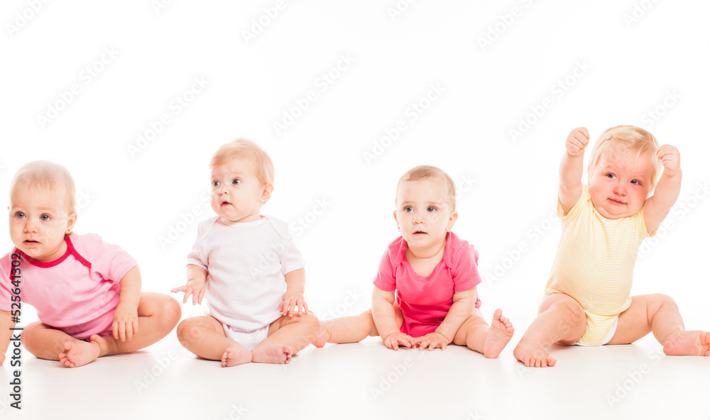 Four babies isolated isolated on white background Four babies isolated isolated on white background