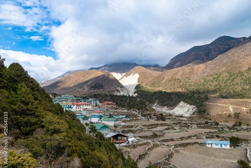 Stunning view of the Pangboche village, Everest Base Camp trek, Nepal photo