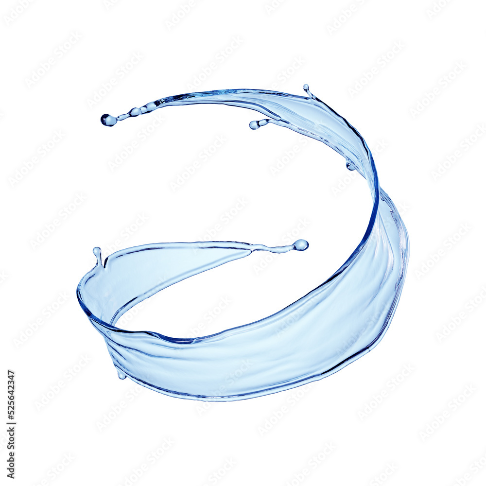 3d render, blue wave, water wavy splash clip art isolated on transparent background. Natural splashing liquid shape - obrazy, fototapety, plakaty 