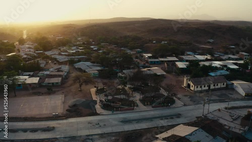 Aerial view of the houses in Yapatera village in Piura, Peru