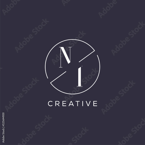 Elegant look monogram NI logo with simple circle line