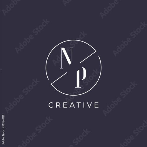 Elegant look monogram NP logo with simple circle line